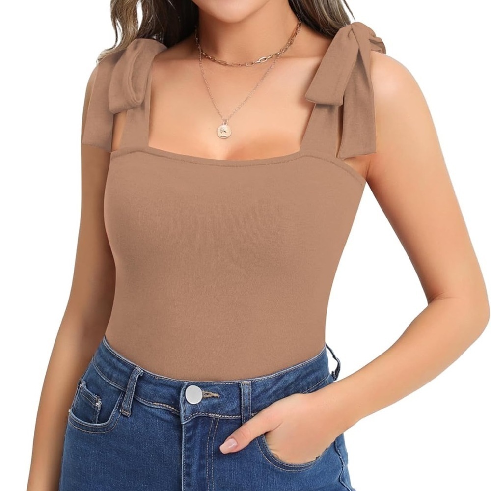 NWT MANGOPOP Square Neck Sleeveless Tank Top Tie Shoulder Bodysuit